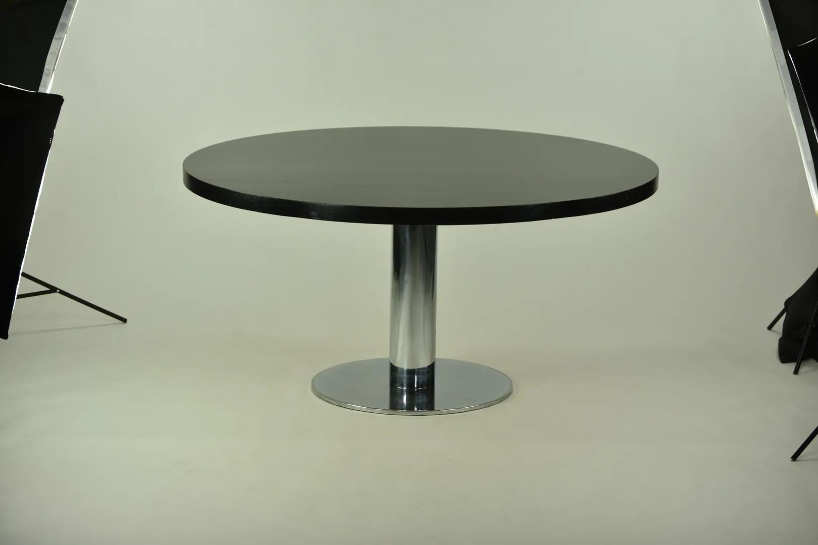 Modern 1970s Nicos Zographos Pedestal Dining Table in Chromed Steel and Ebonized Wood For Sale