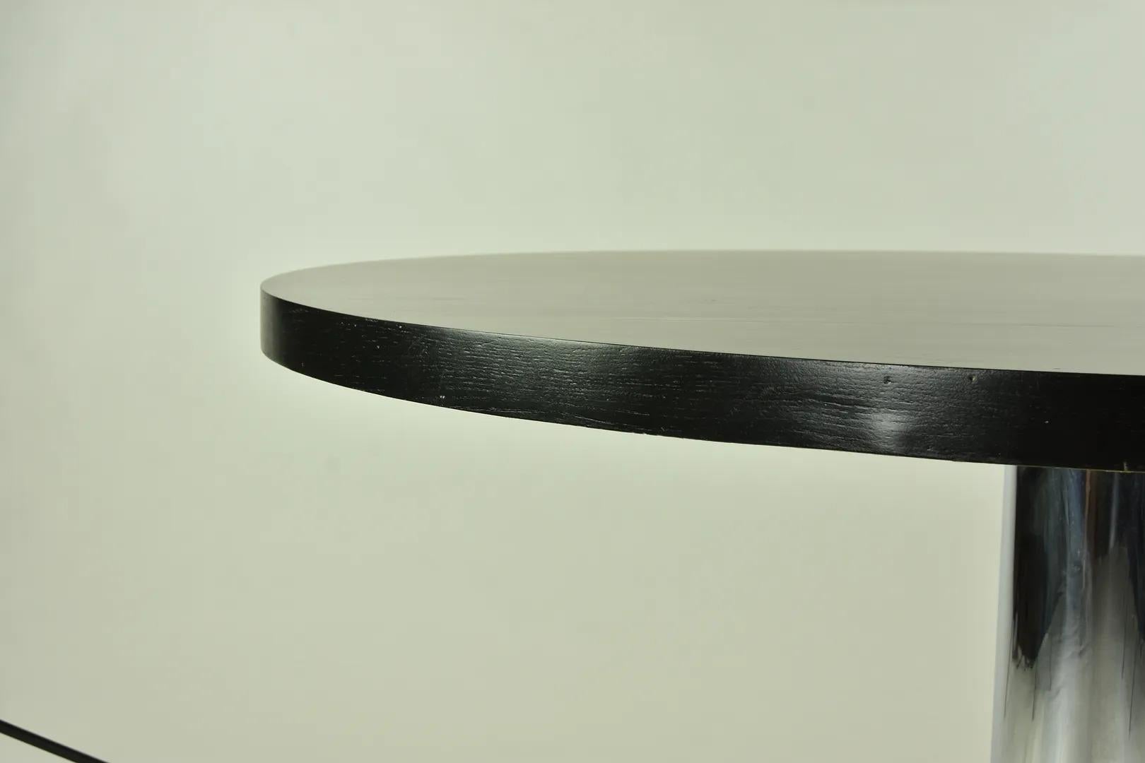 Late 20th Century 1970s Nicos Zographos Pedestal Dining Table in Chromed Steel and Ebonized Wood For Sale