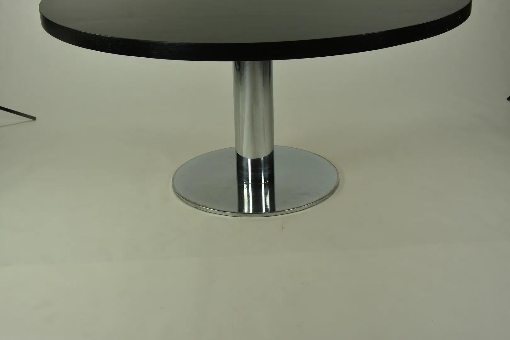 1970s Nicos Zographos Pedestal Dining Table in Chromed Steel and Ebonized Wood For Sale 1