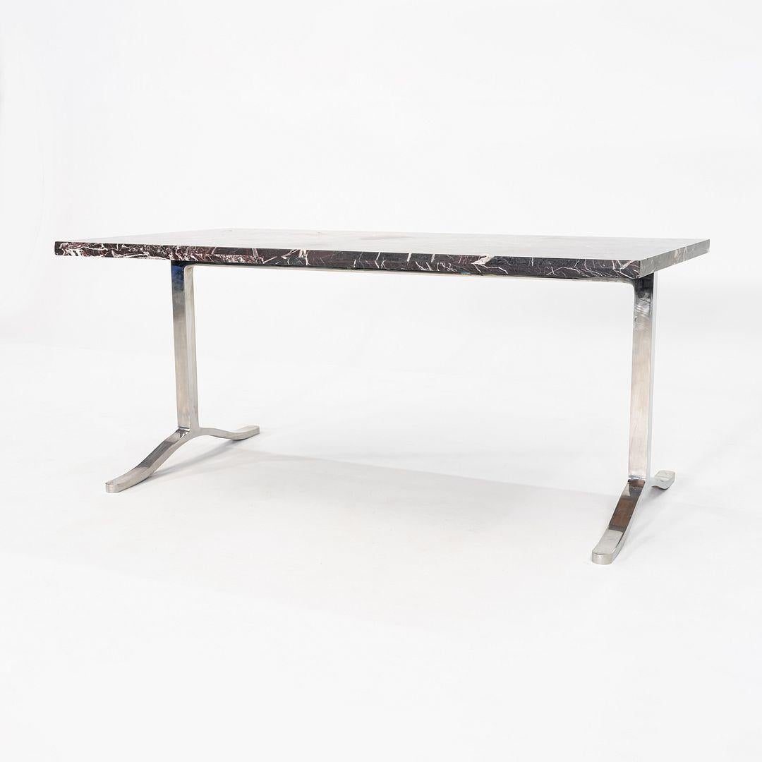 1970 Nicos Zographos Table de salle à manger en marbre Rosso Levanto et acier inoxydable en vente 5