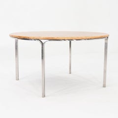 1970s Nicos Zographos Round Dining Table in Stainless Steel and Burled Wood