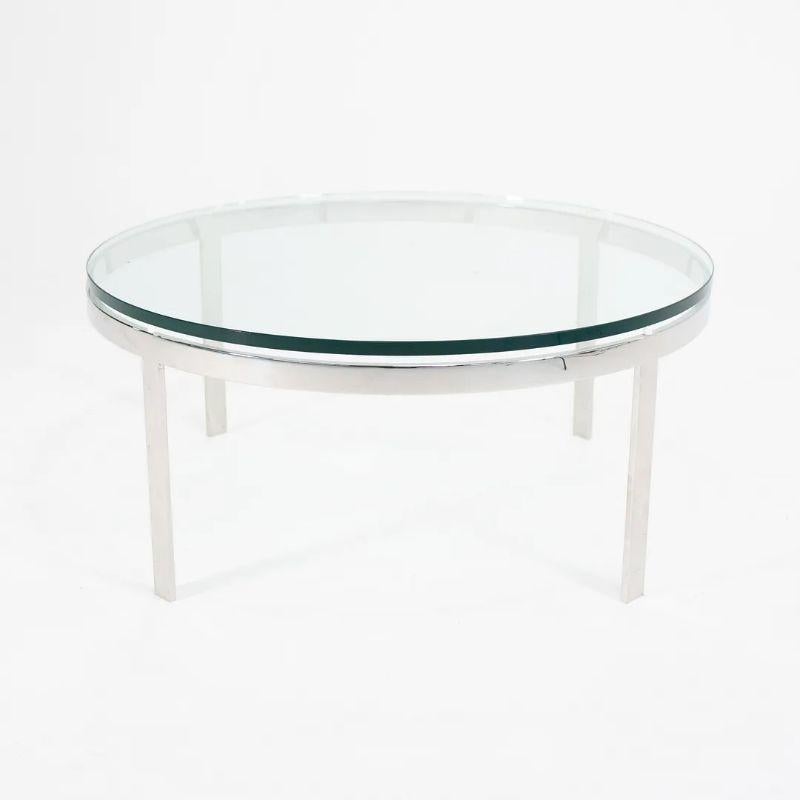 Late 20th Century 1970s Nicos Zographos Round Glass Coffee Table w/ Polished Stainless Steel Base For Sale