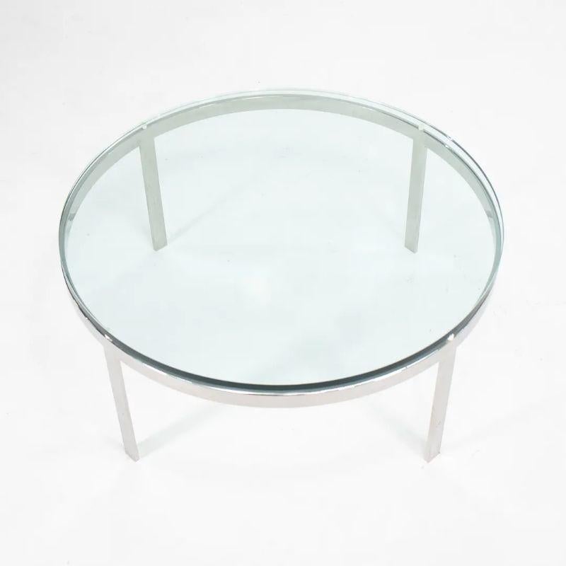 1970s Nicos Zographos Round Glass Coffee Table w/ Polished Stainless Steel Base For Sale 1