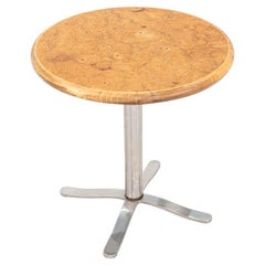 1970s Nicos Zographos Side / End Table in Stainless Steel and Burled Wood