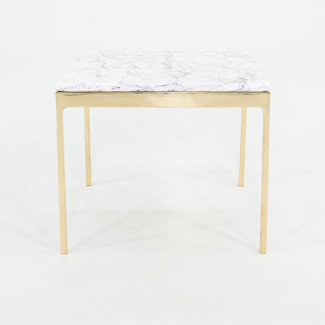 Moderne 1970 Nicos Zographos Series TA.20 Square Side Table in Bronze with Marble Top (Table d'appoint carrée en bronze avec plateau en marbre) en vente