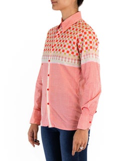 1970S NIK Red & Pink Cotton Mens Geometric Disco Shirt
