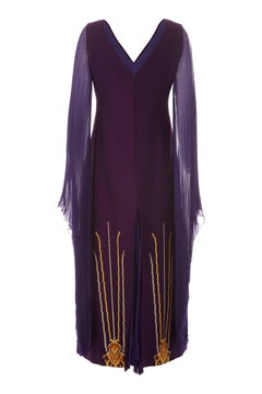 1970s Nikos-Takis Couture Purple Wool and Chiffon Dress