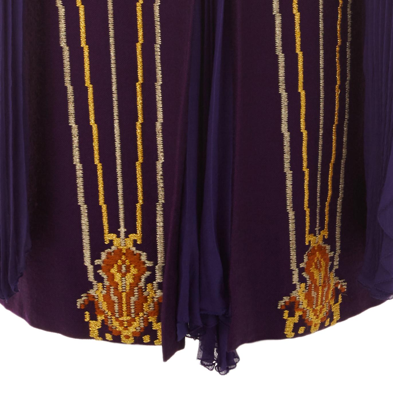 1970s Nikos-Takis Couture Purple Wool and Chiffon Dress  For Sale 2