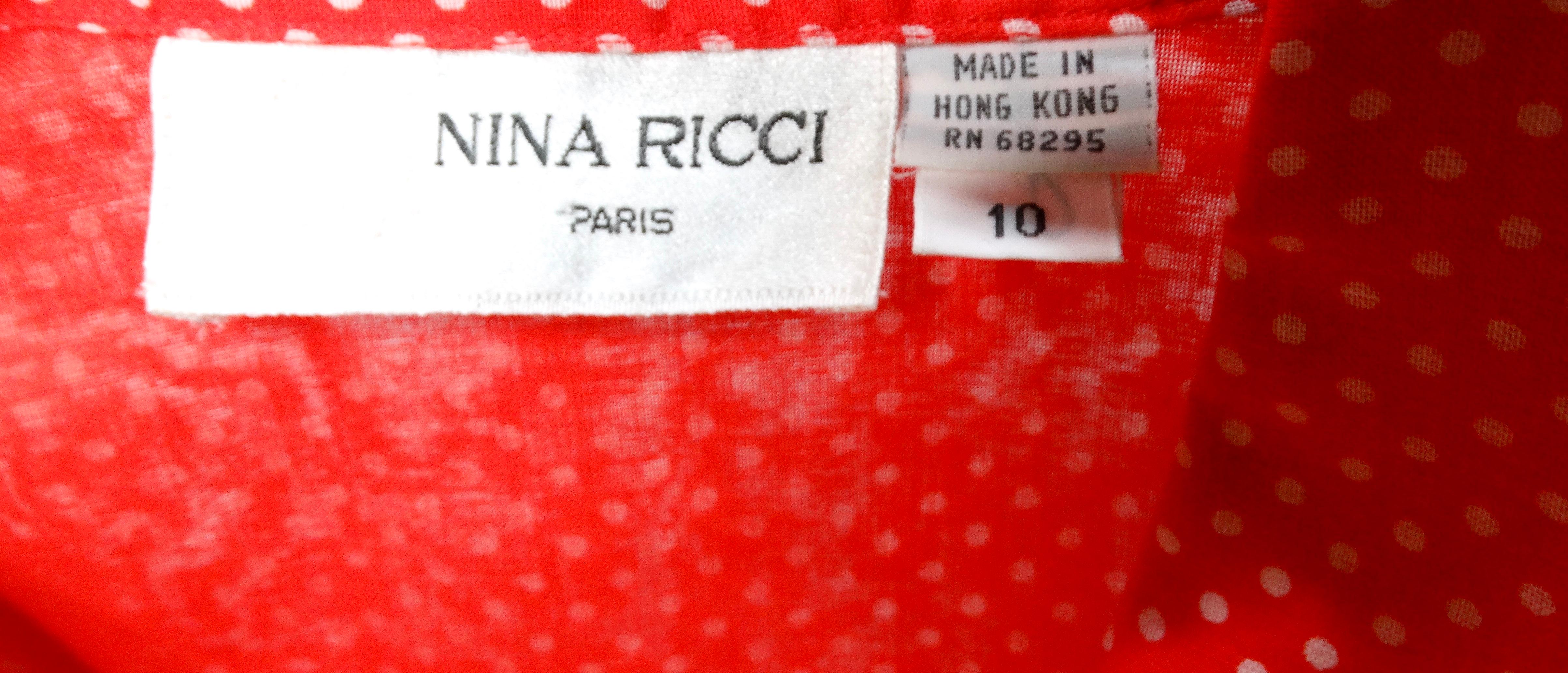 1970s Nina Ricci Orange-Red Polka Dot Tiered Ruffle Blouse For Sale 3