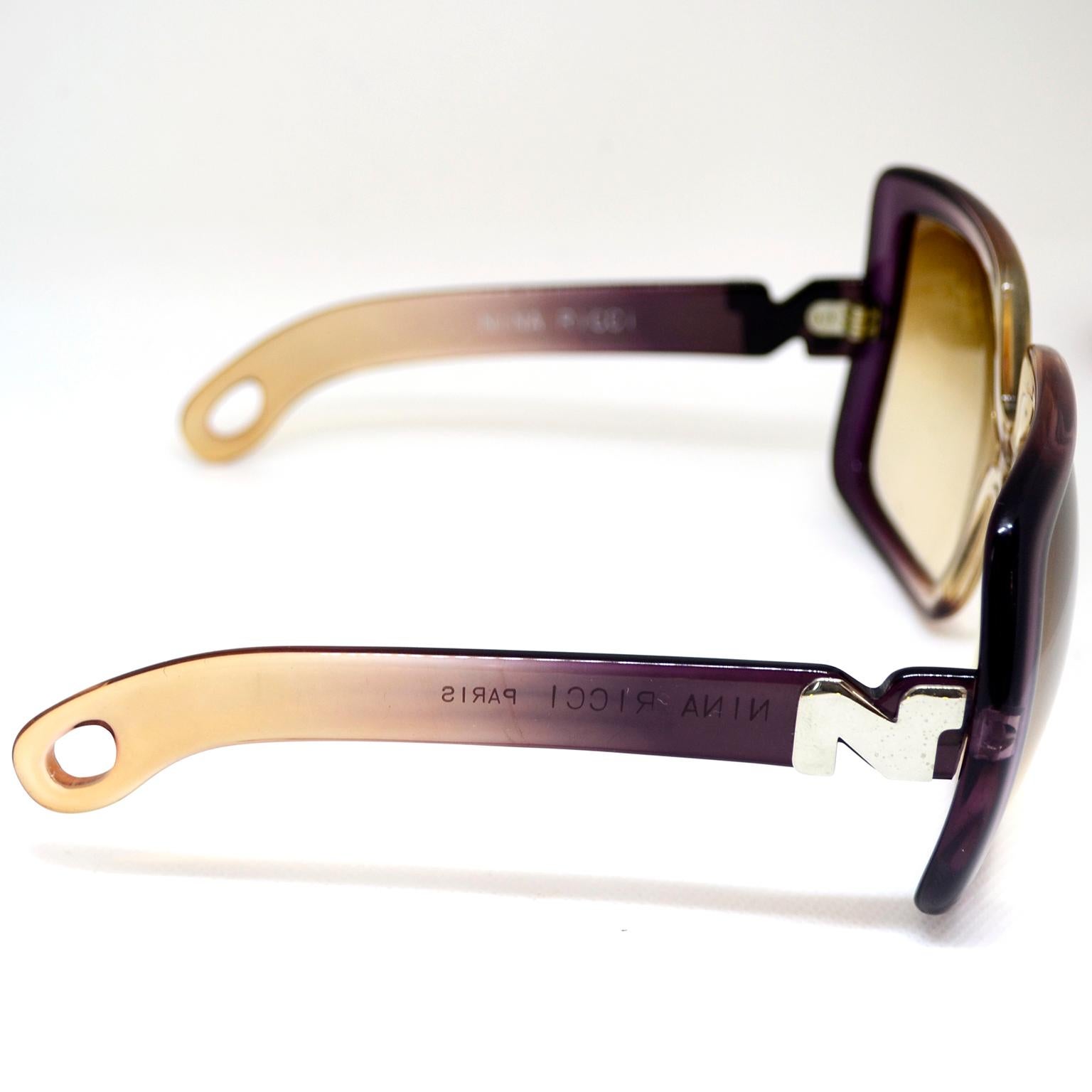 Beige 1970s Nina Ricci Vintage Ombre Purple Oversized Frames Sunglasses