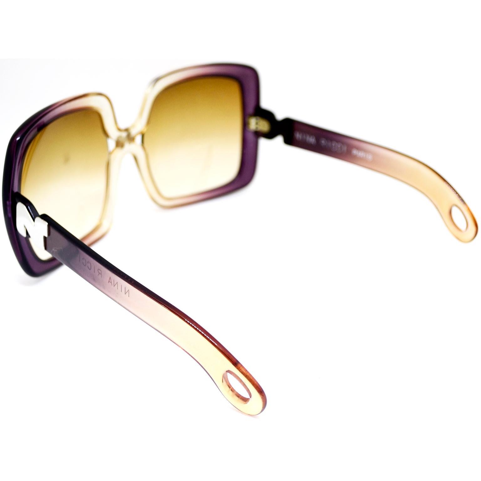 1970s Nina Ricci Vintage Ombre Purple Oversized Frames Sunglasses 1