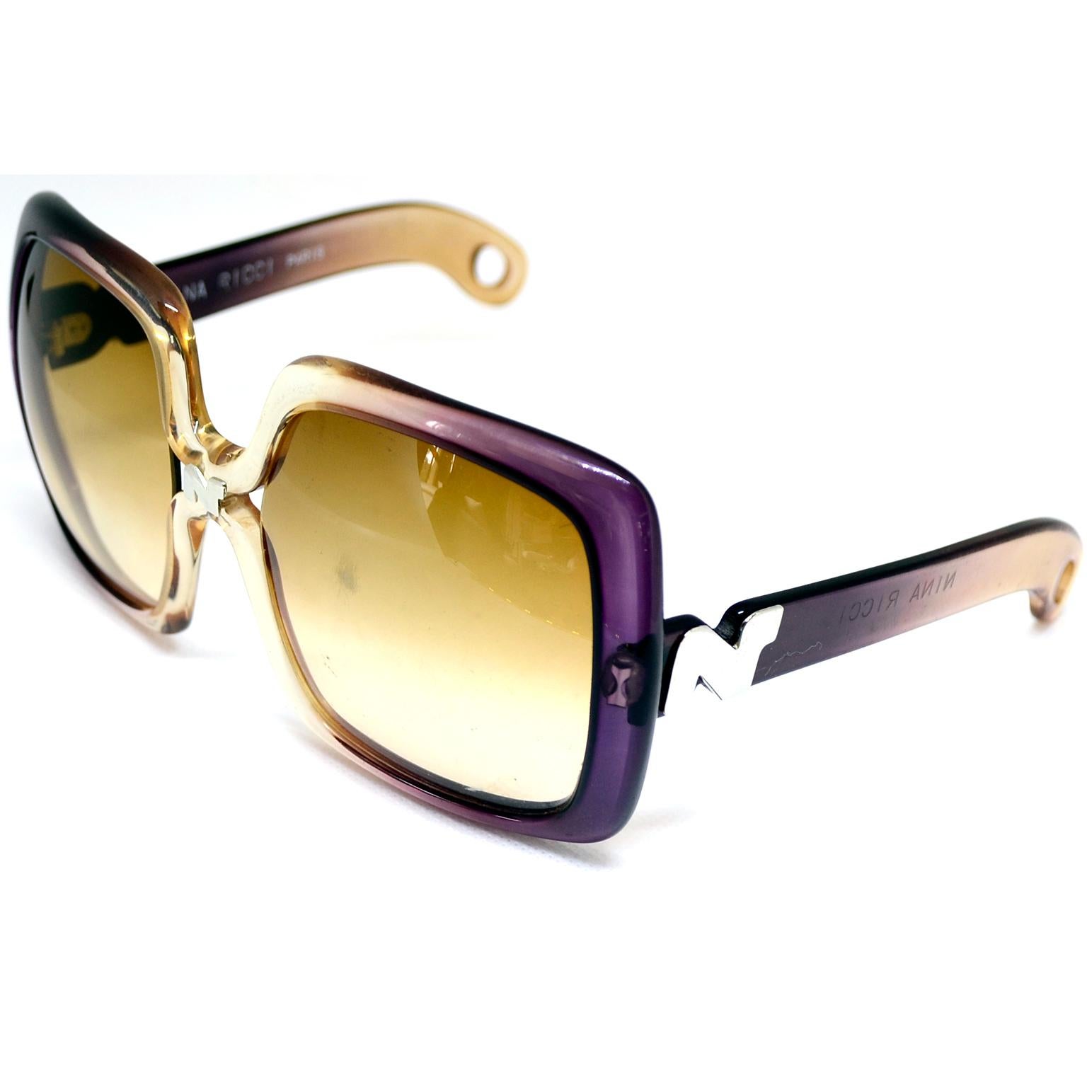 1970s Nina Ricci Vintage Ombre Purple Oversized Frames Sunglasses 2
