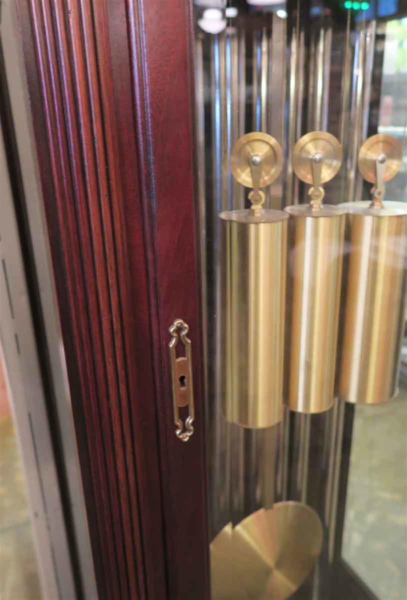 1970s Nine Tube Mahogany Herschede Grandfather Clock with Brass Accents 1
