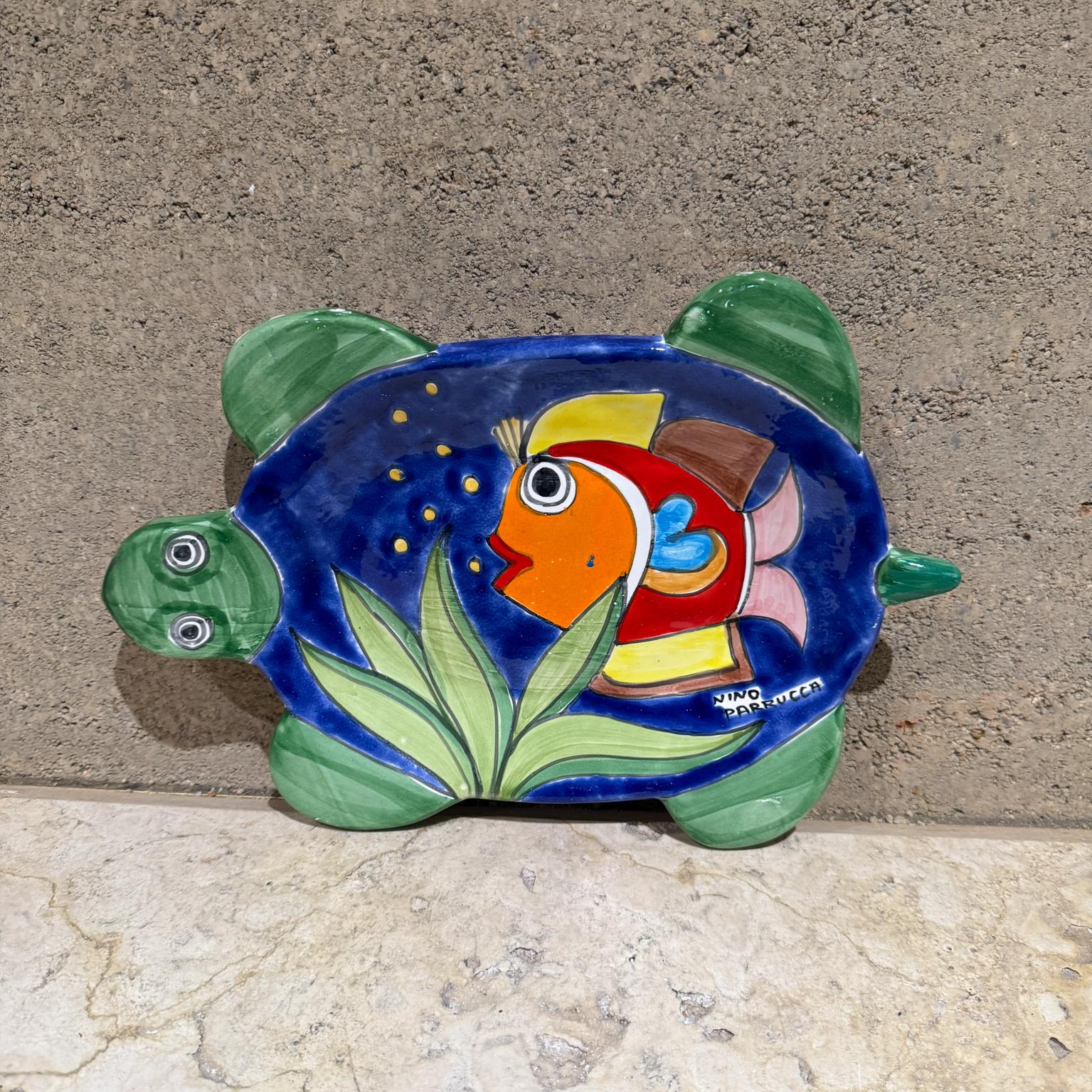 Mid-Century Modern 1970s Nino Parrucca Italian Pottery Hand Painted Plate Sicily For Sale