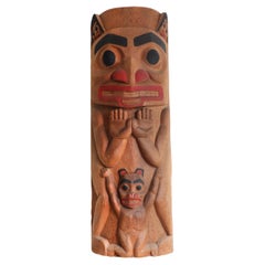 1970er Nootka Totempfahl von Joe David - Handgeschnitzte Holzkunst der Nordwestküste
