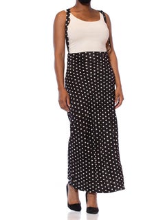 1970S NORMA KAMALI Black & White Polka Dot Poly/Lycra Jersey Body-Con High Wais