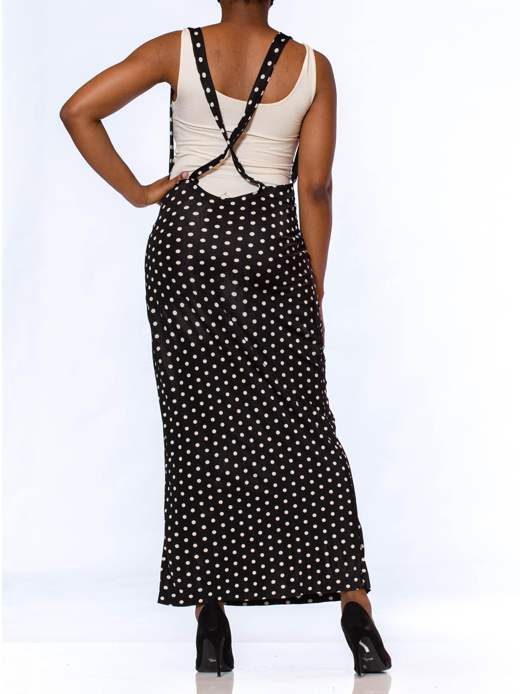 1970S NORMA KAMALI Black & White Polka Dot Poly/Lycra Jersey Body-Con High Wais In Excellent Condition In New York, NY