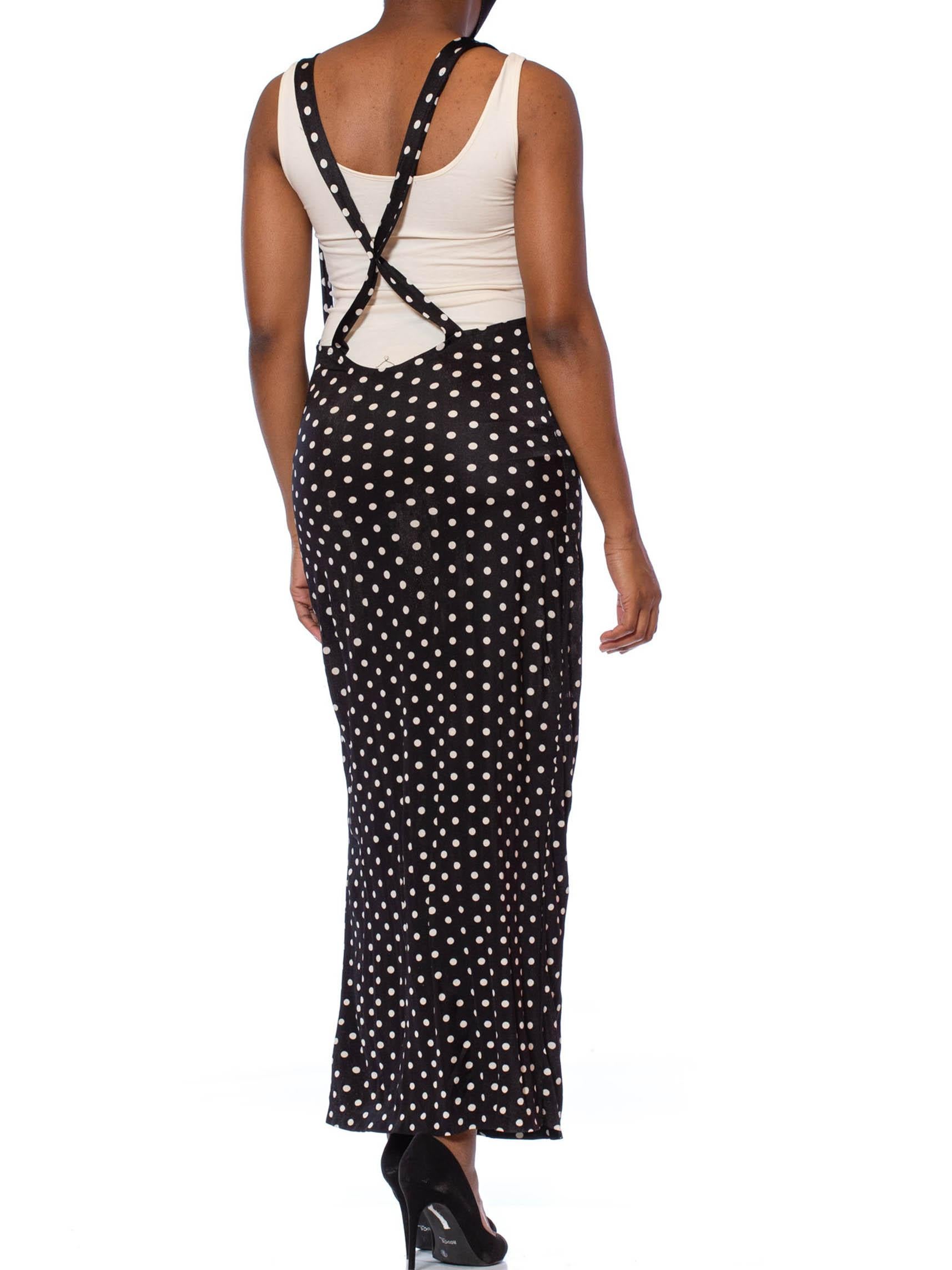 Women's 1970S NORMA KAMALI Black & White Polka Dot Poly/Lycra Jersey Body-Con High Wais