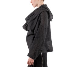 1970S NORMA KAMALI Gunmetal Grey Cotton Blend Crepe Hooded Scarf Shirt