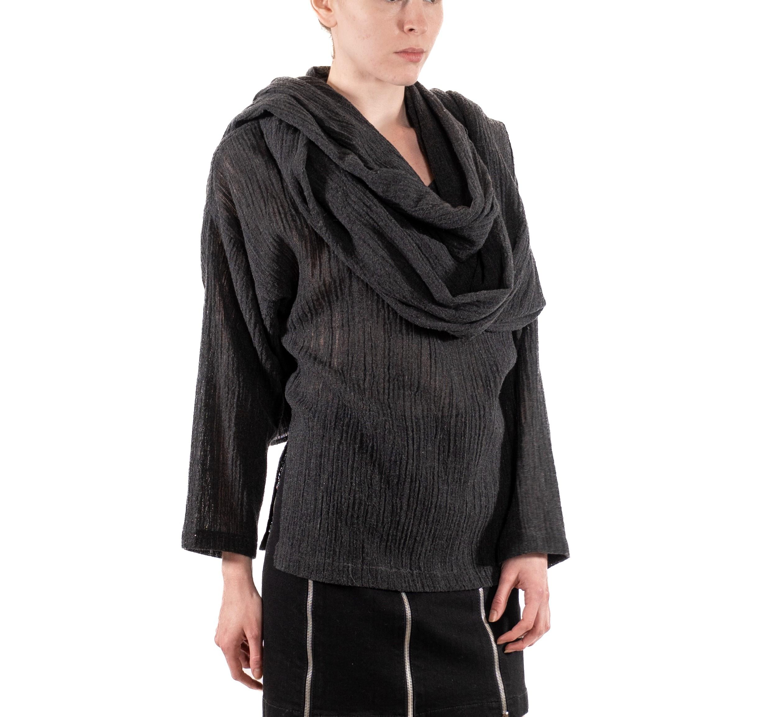 da uomo o donna 1970S NORMA KAMALI Camicia con sciarpa con cappuccio in misto cotone grigio canna di fucile in vendita