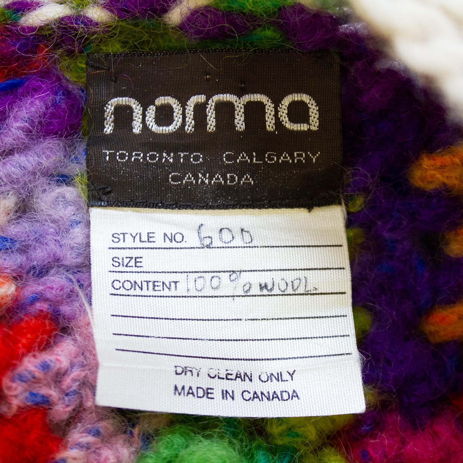 1970's Norma of Canada Multi Color Hand Knit Bomber & Hat In Good Condition For Sale In Toronto, Ontario