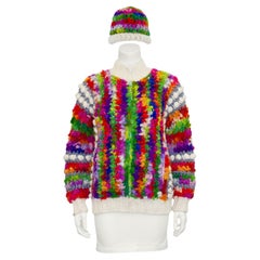1970's Norma of Canada Multi Color Hand Knit Bomber & Hat
