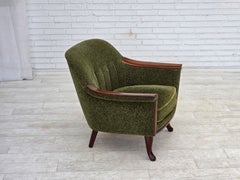 Años 70, sillón noruego, tapizado verde, madera de teca.