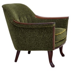 Años 70, sillón noruego, tapizado verde, madera de teca.