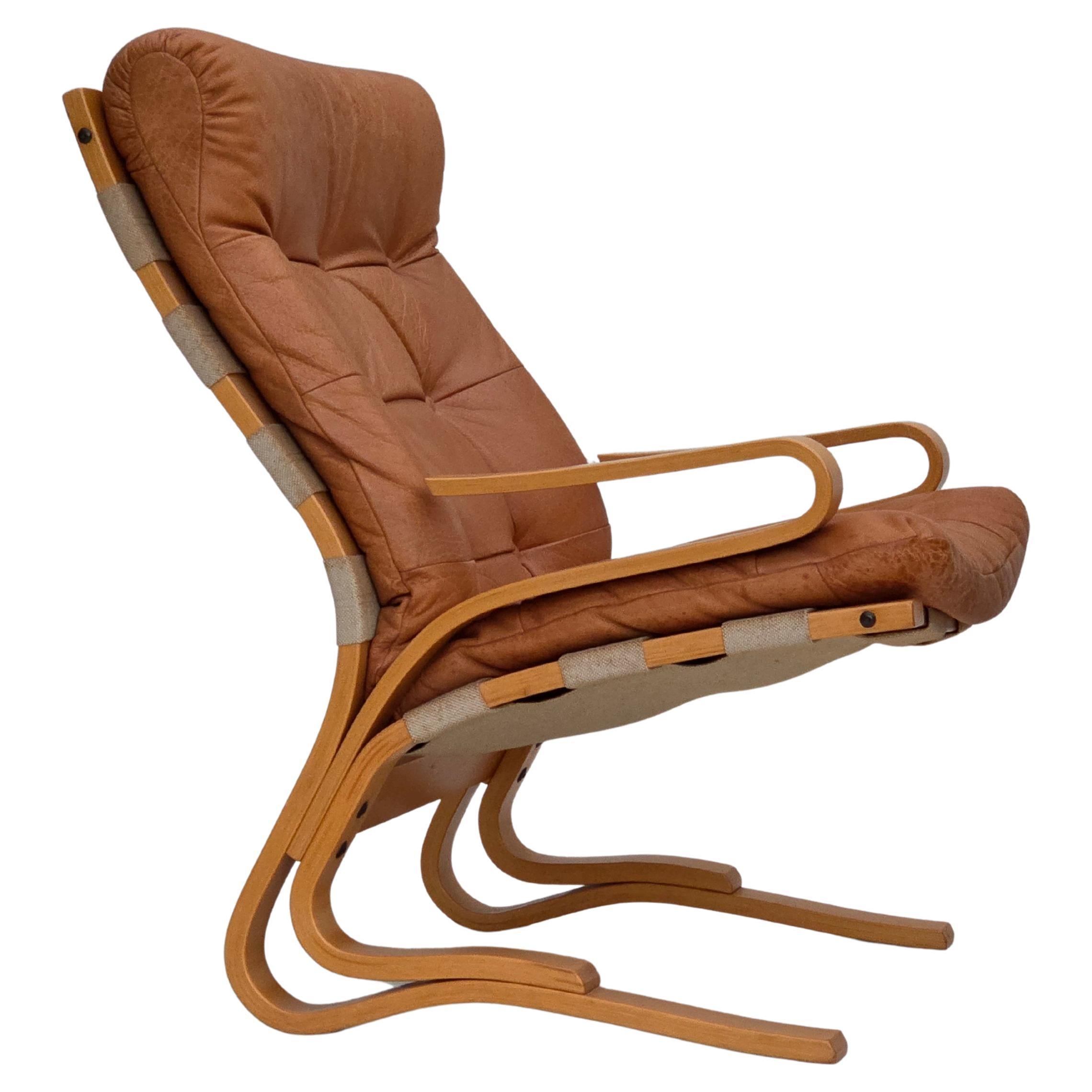 1970s, Norwegian armchair, model "Kengu", furniture leather.