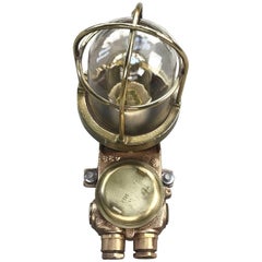 1970s Norwegian Cast Bronze 
Brass Wall Light, with Cage 
Tempered Glass Dome