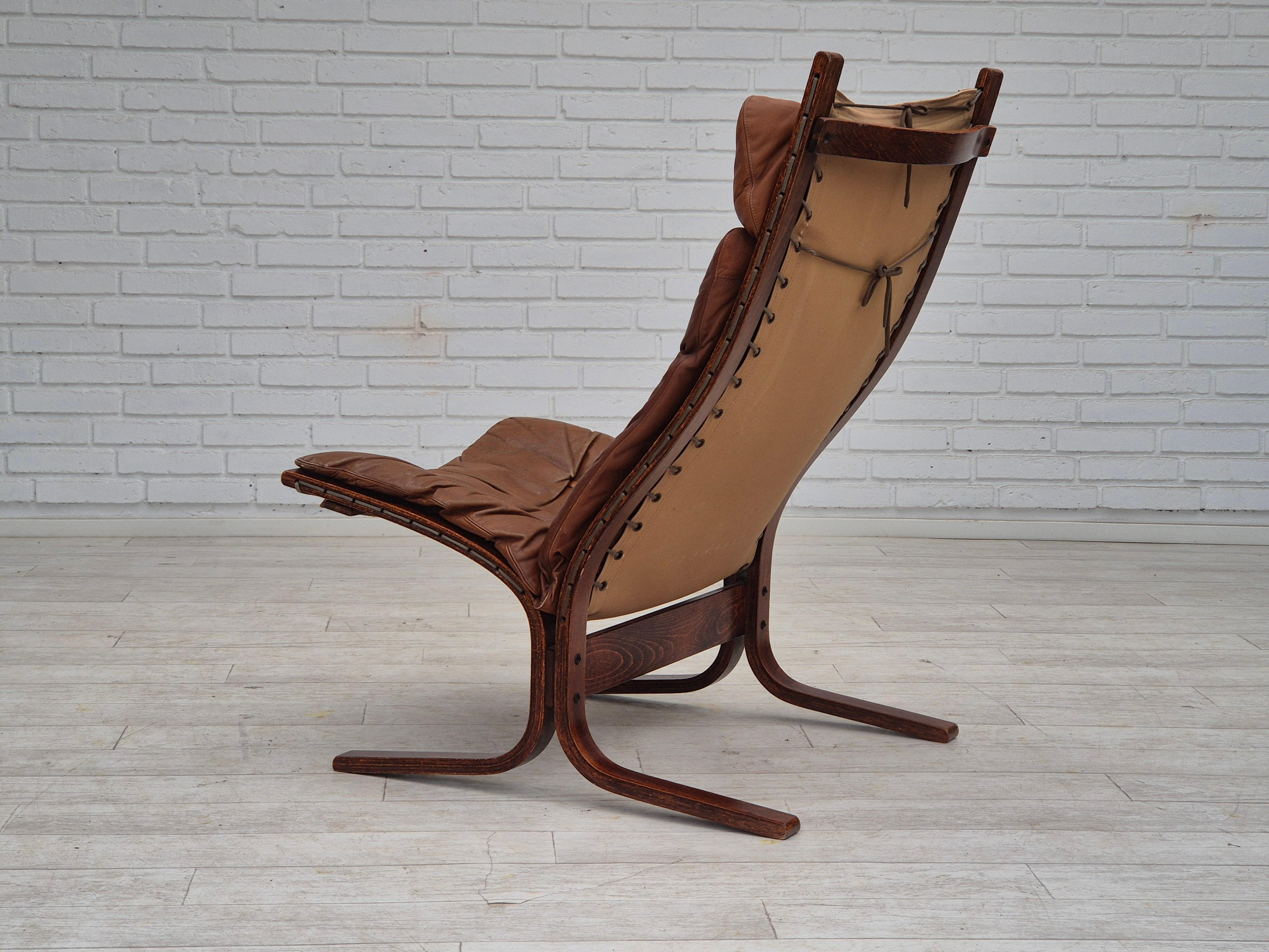 Cuir 1970, design norvégien d'Ingmar Relling, modèle « Siesta » pour Westnofa, original
