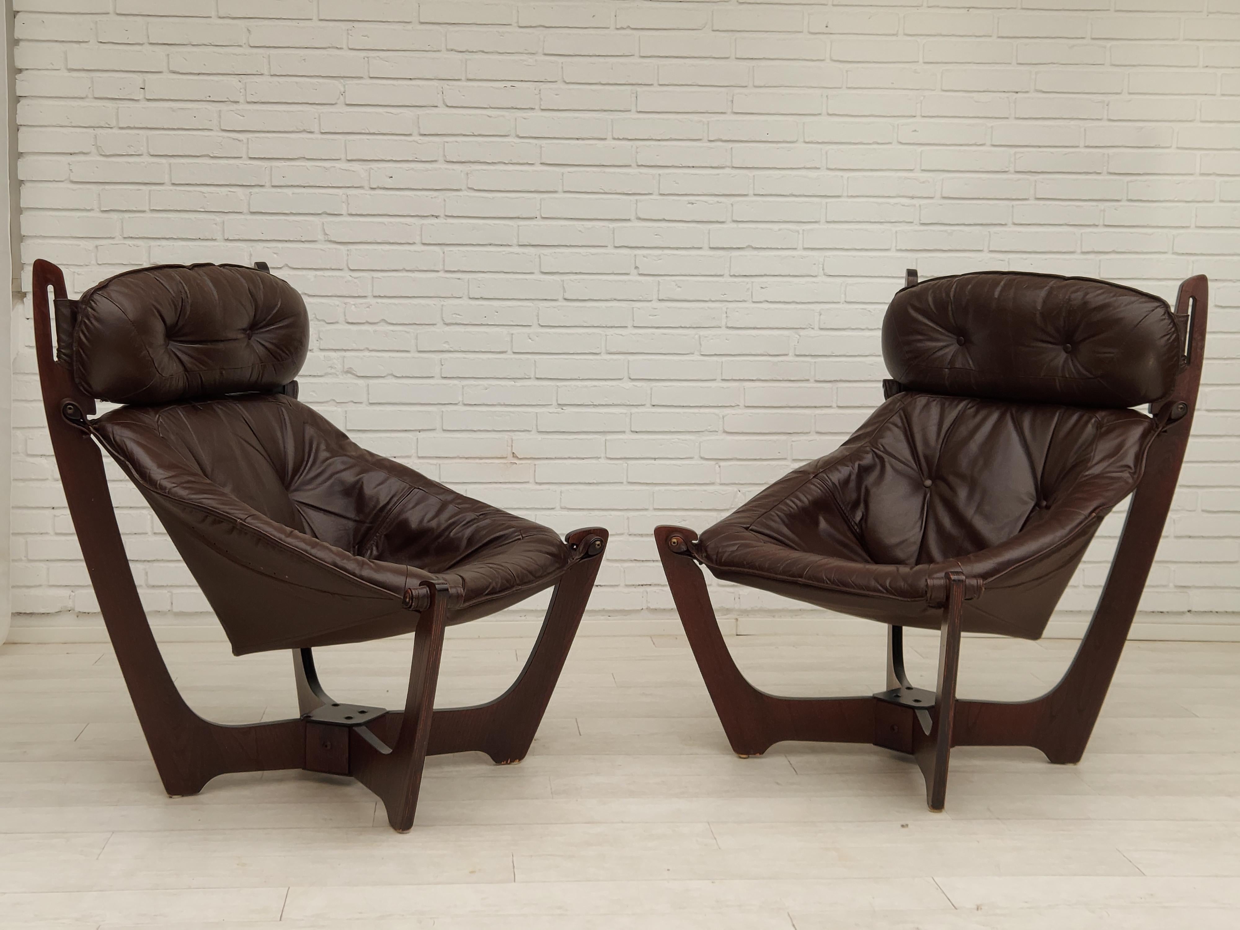 Cuir Années 1970, design norvégien d'Odd Knutsen pour Hjellegjerde Møbler, modèle 