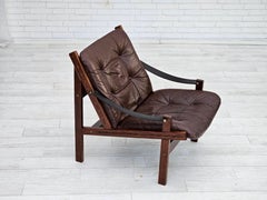 1970s, Norwegian design by Torbjørn Afdal, "Hunter" chair, leather, teak wood.