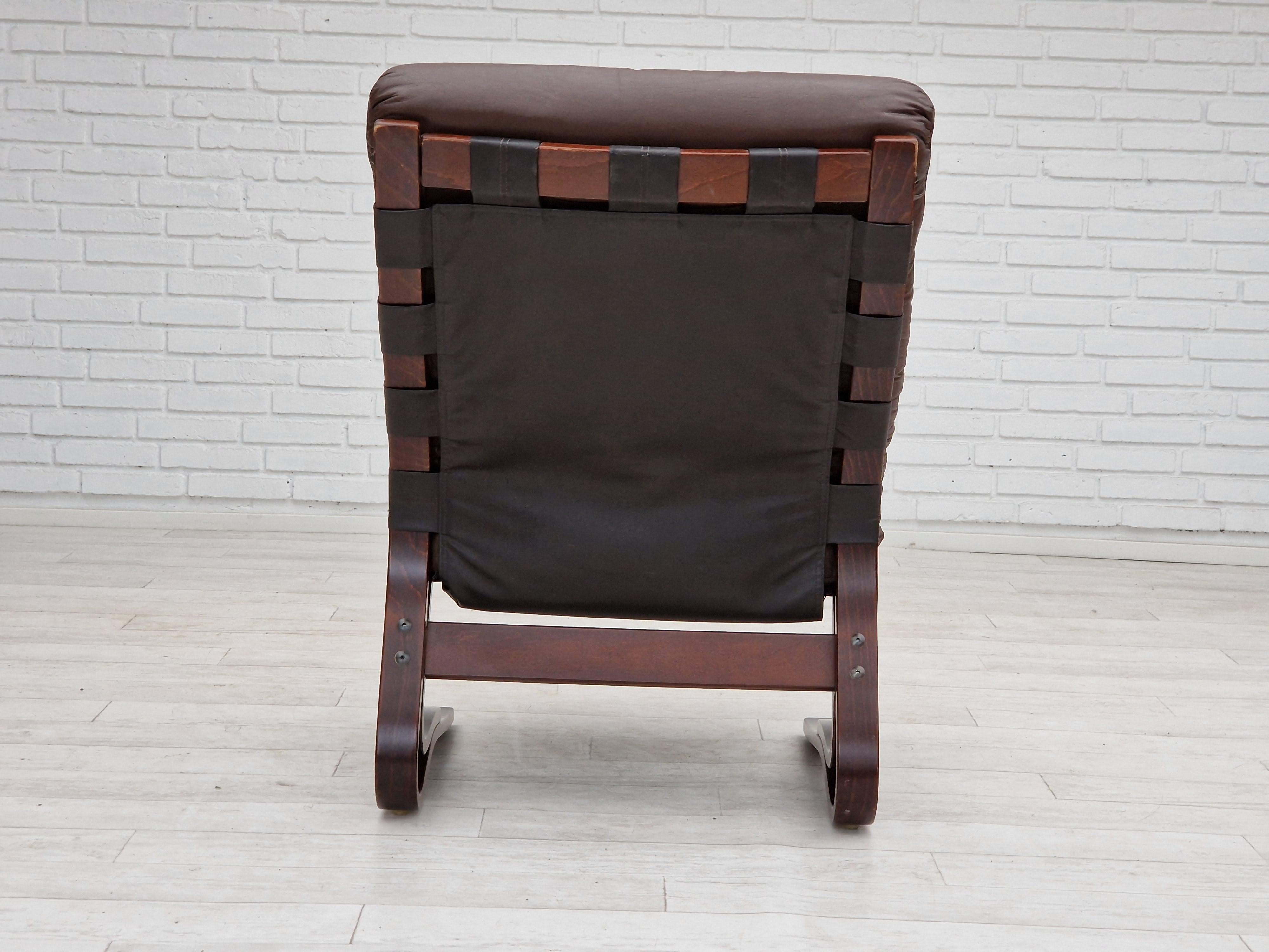 Leather 1970s, Norwegian design, Lounge chair model 