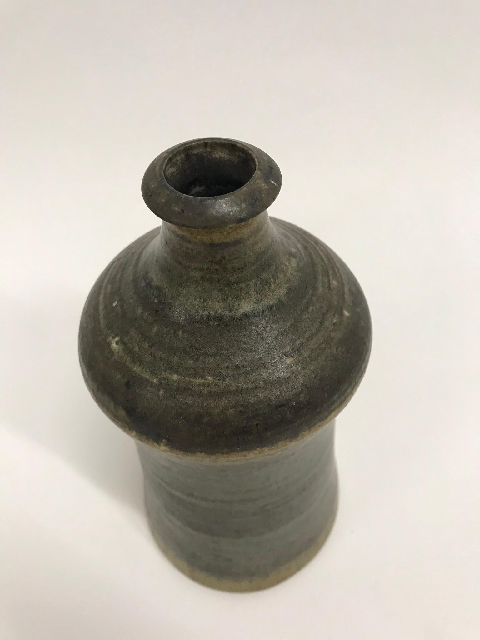 Mid-Century Modern 1970s Norwegian Earthy Ceramic Vase by Turid Mjelve, Signed For Sale