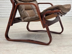 1970s, Norwegian lounge chair, brown furniture leather.