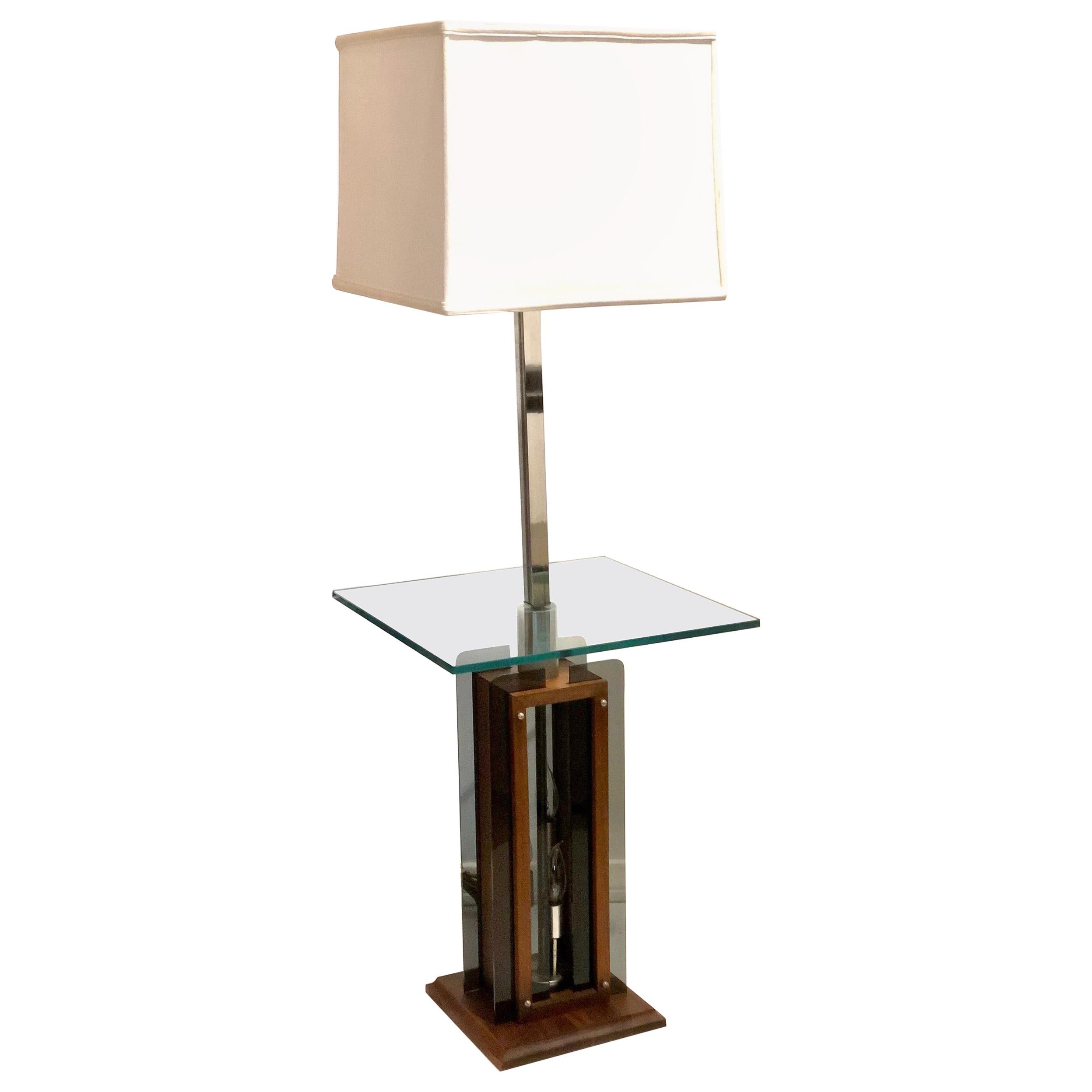 1970s Nova Lighting of California Walnut Lucite and Glass Table Lamp For Sale