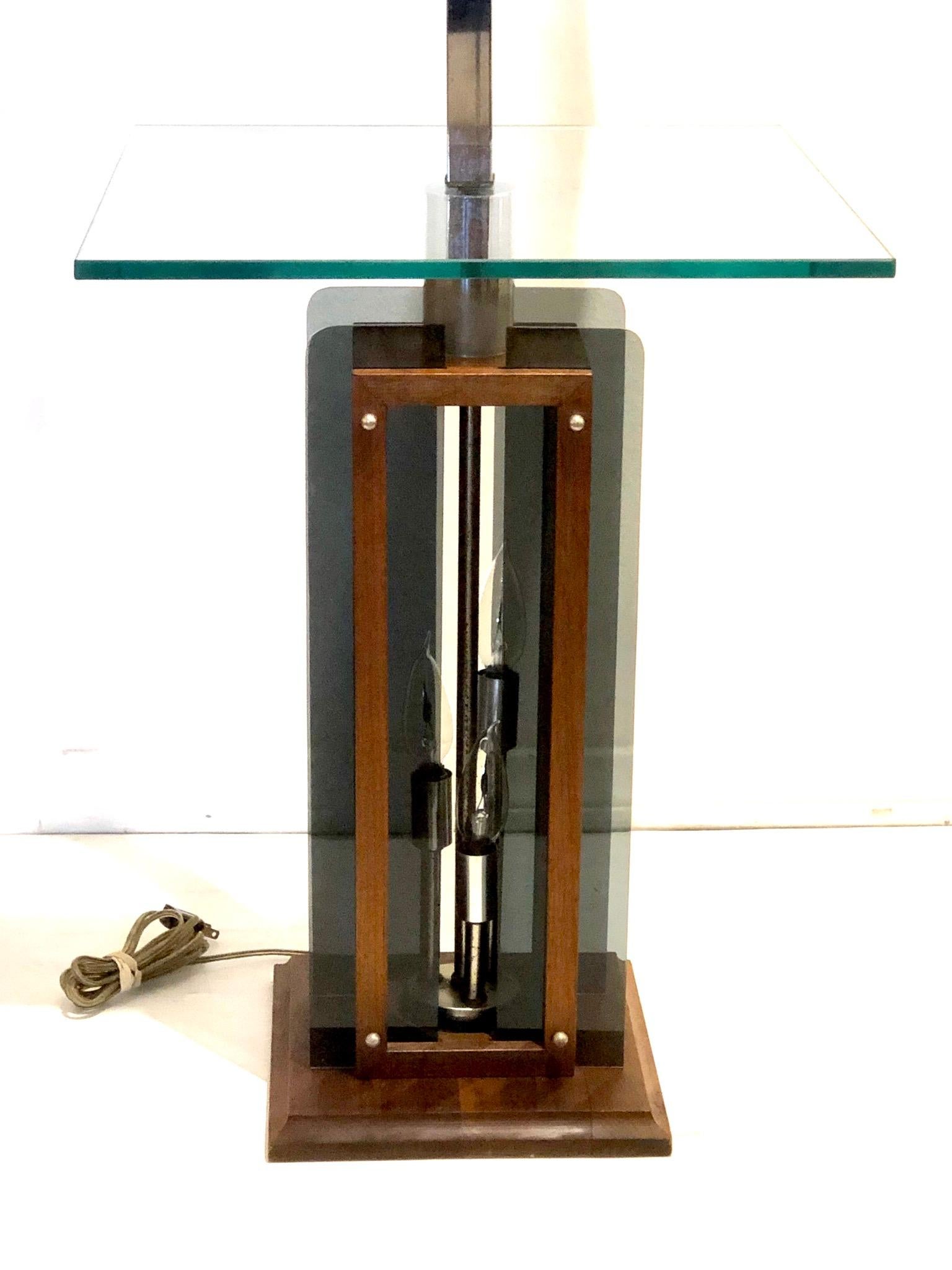 American 1970s Nova Lighting of California Walnut Lucite and Glass Table Lamp