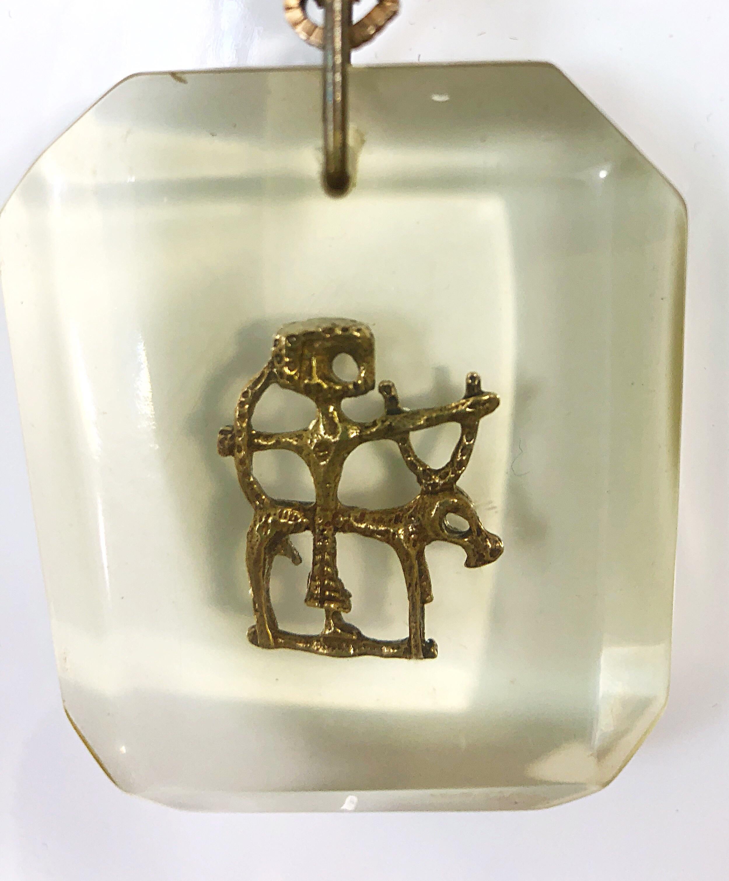 Women's or Men's 1970s Novelty Gold + Clear Lucite Hunting Caveman Amazing Vintage 70s Necklace