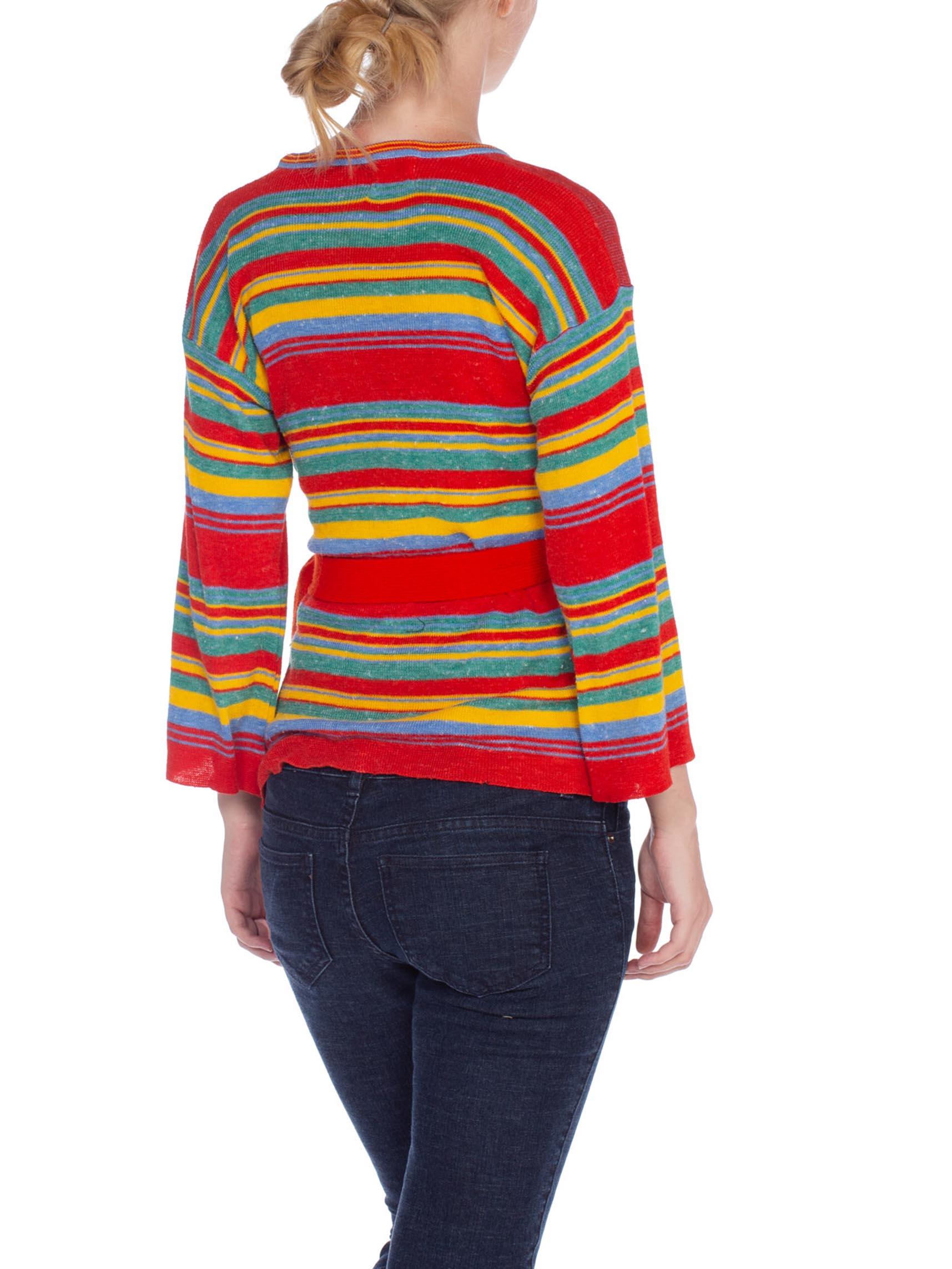 Women's 1970'S Multicolor Acrylic Blend Knit Aztec Stripe Sweater With Belt For Sale