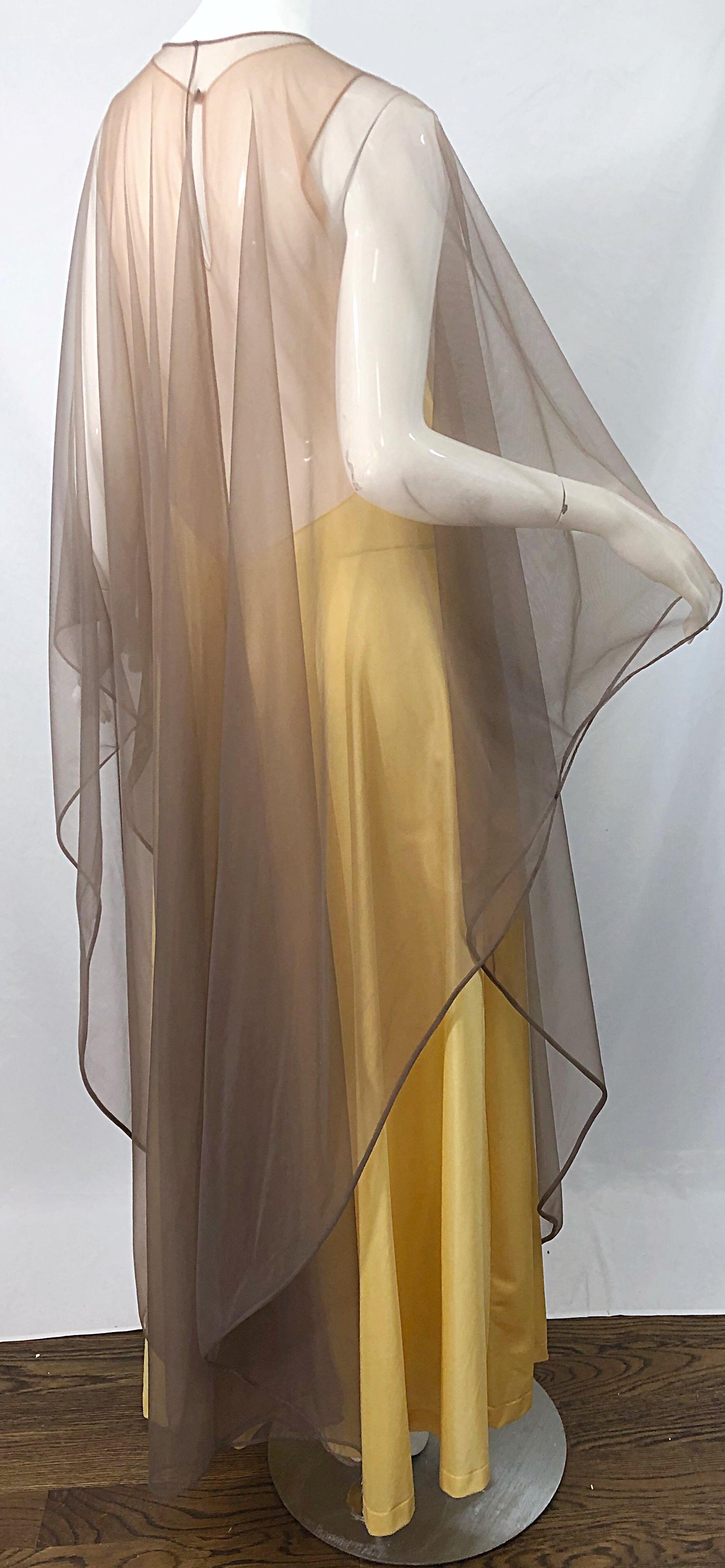 1970s Nude Sheer Caftan and Large Size Yellow Vintage 70s Nightgown Maxi Dress 4