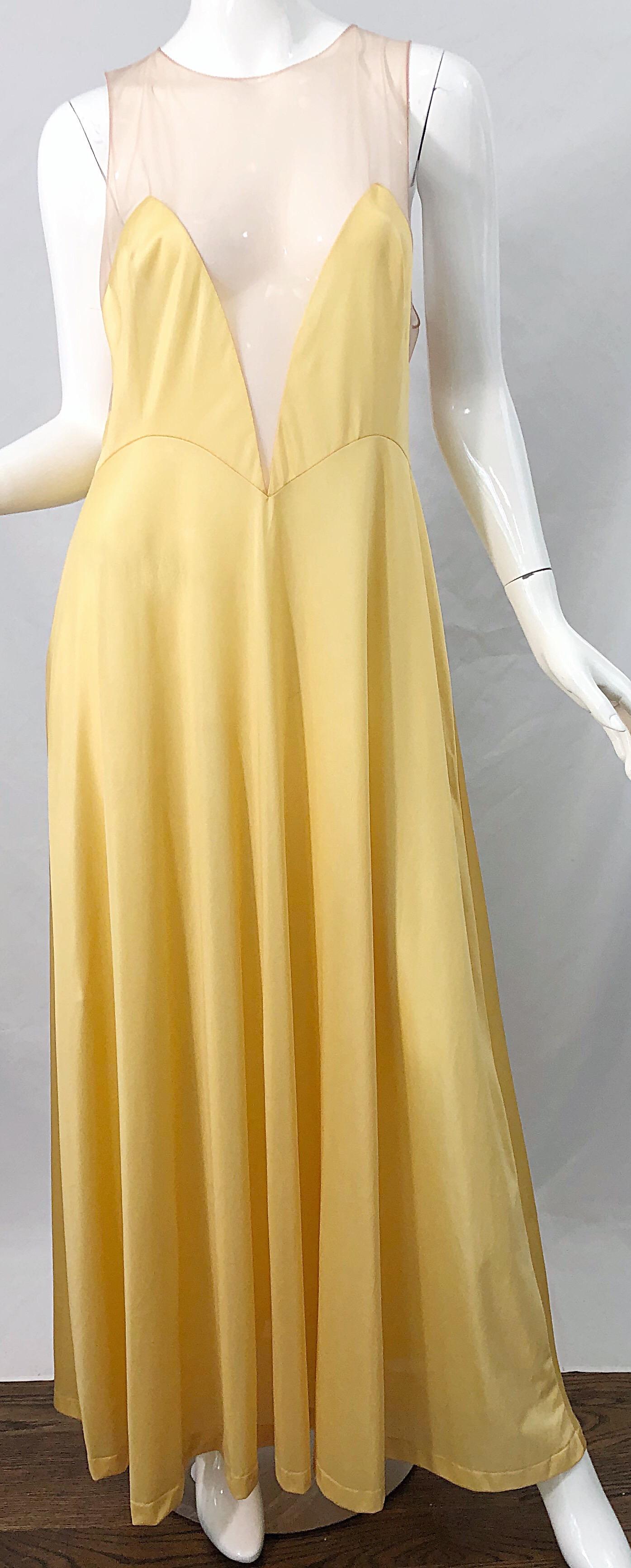 1970s Nude Sheer Caftan and Large Size Yellow Vintage 70s Nightgown Maxi Dress 6