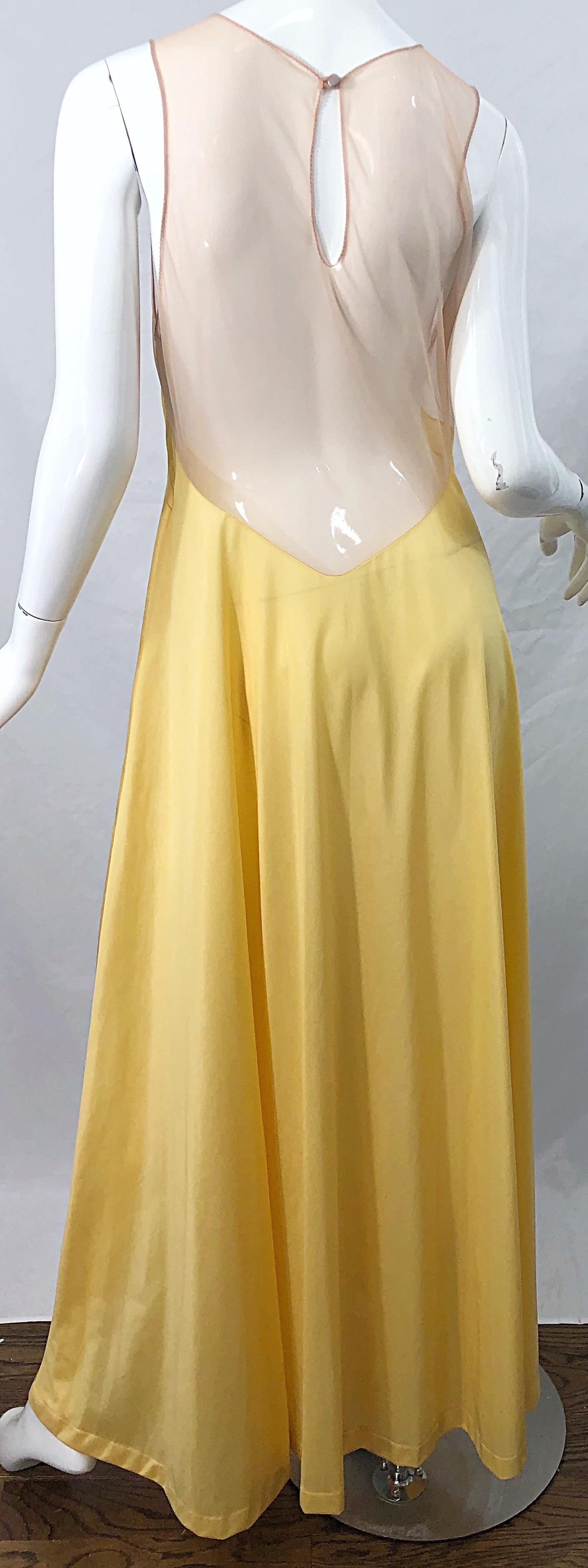 1970s Nude Sheer Caftan and Large Size Yellow Vintage 70s Nightgown Maxi Dress 7