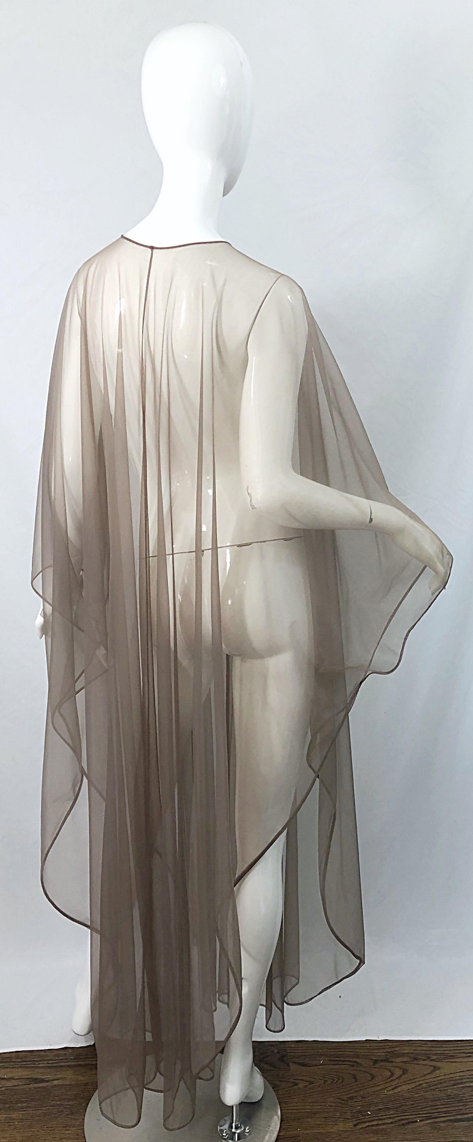 Women's 1970s Nude Sheer Caftan and Large Size Yellow Vintage 70s Nightgown Maxi Dress