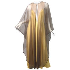 1970s Nude Sheer Caftan and Large Size Yellow Vintage 70s Nightgown Maxi Dress
