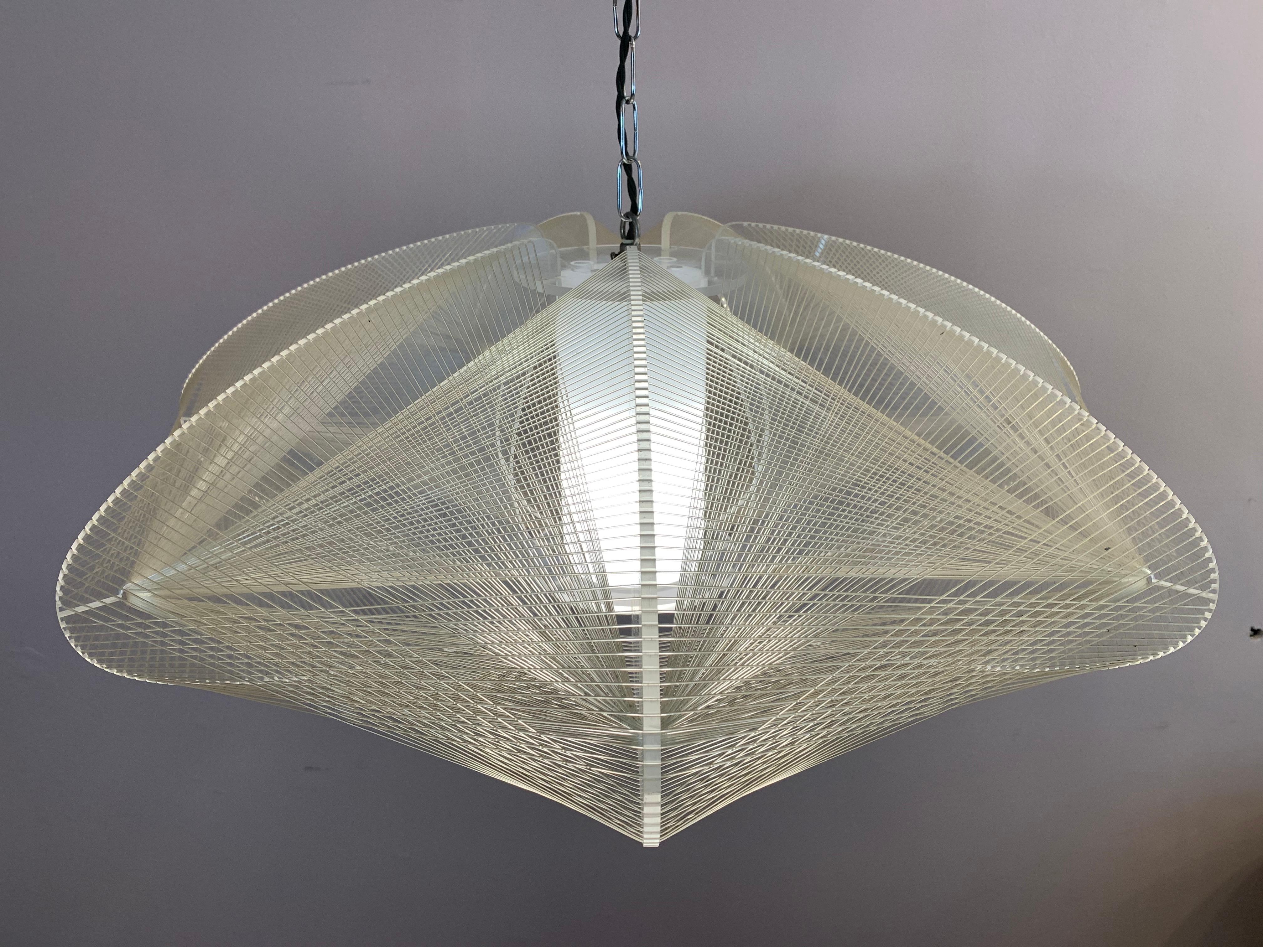 1970s Nylon and Perspex Ceiling Hanging Light Lamp by Paul Secon for Sompex In Distressed Condition In London, England