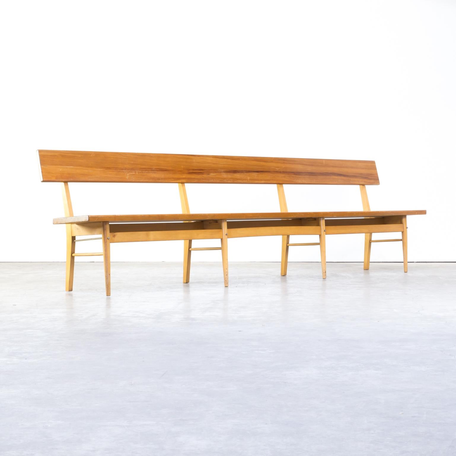 Late 20th Century 1970s Oak and Birch Long Wooden Bench For Sale