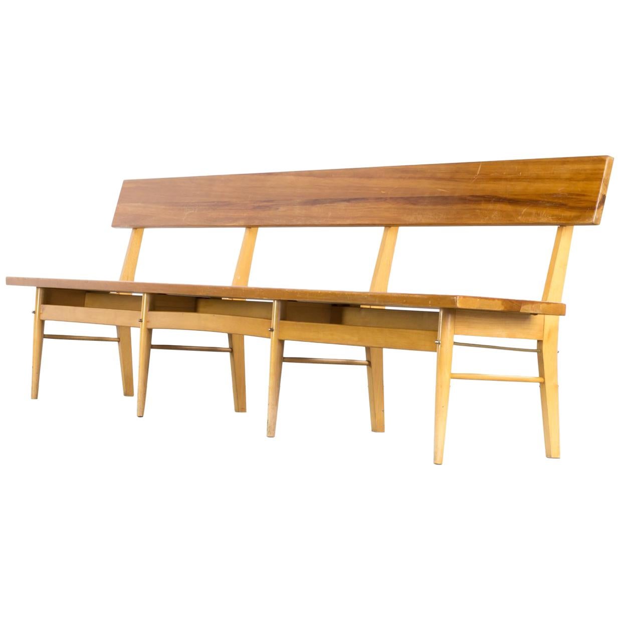 1970s Oak and Birch Long Wooden Bench For Sale