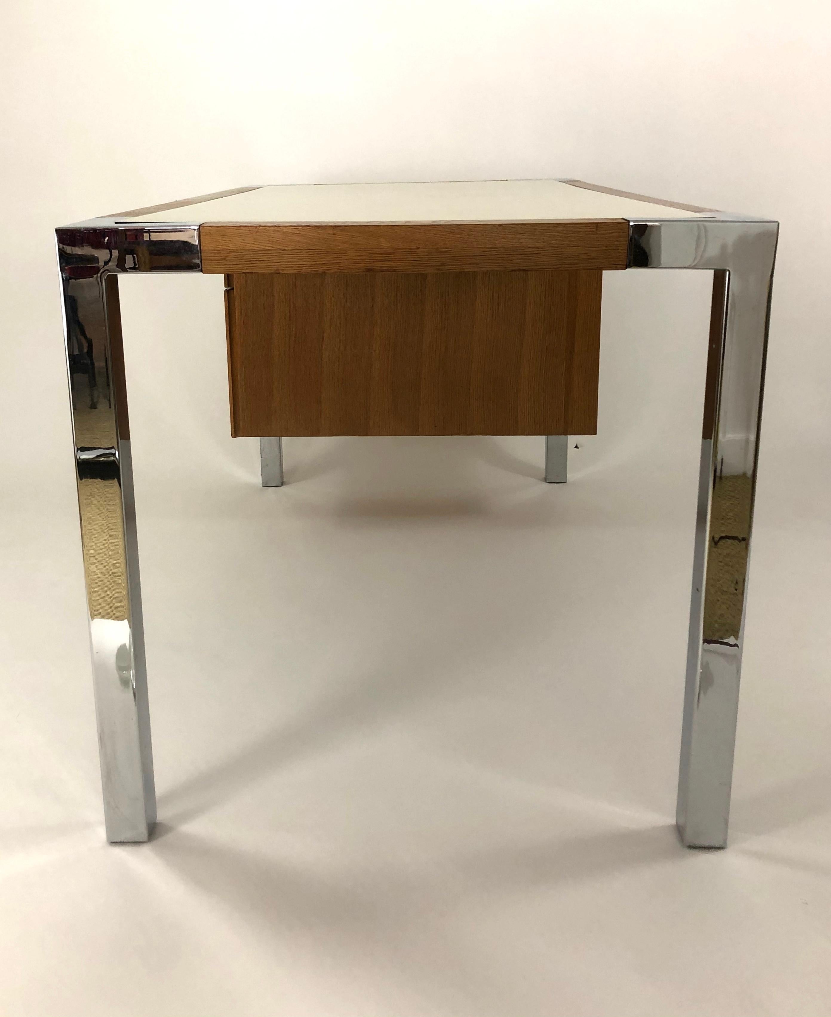 Mid-Century Modern 1970s Oak and Chrome Desk