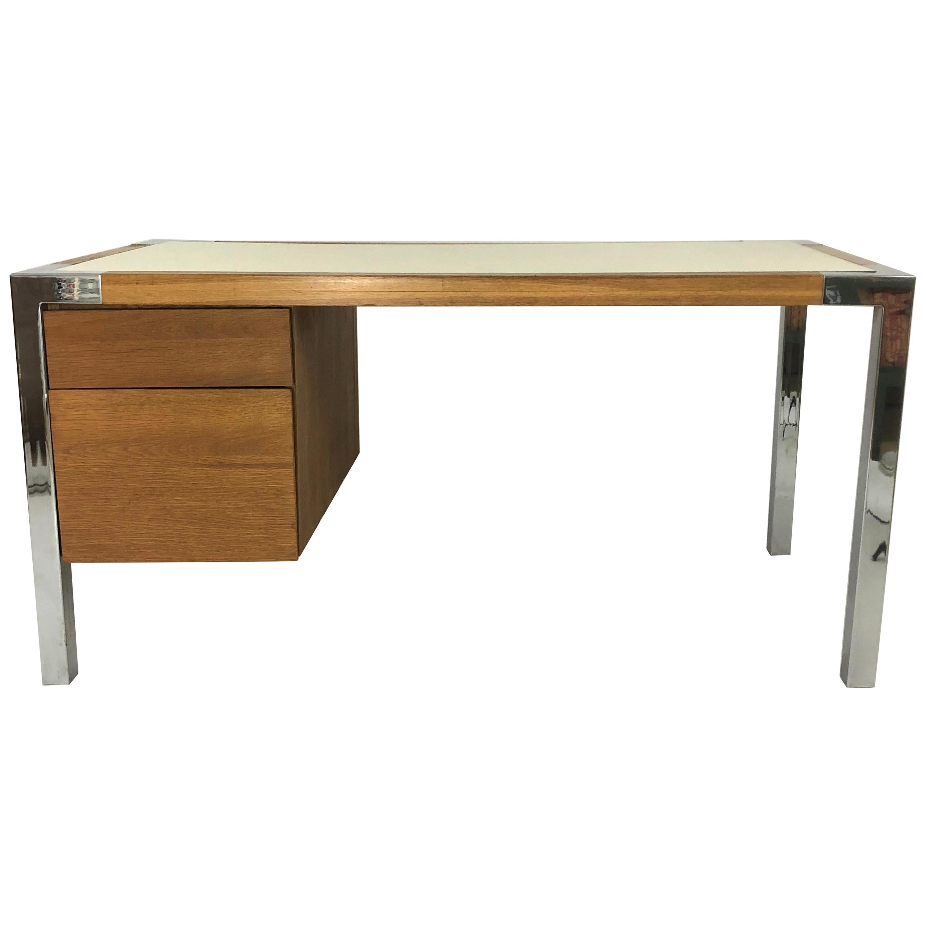 1970s Oak and Chrome Desk